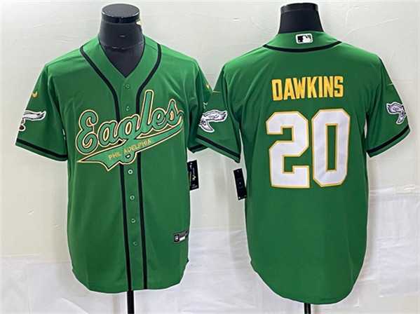 Mens Philadelphia Eagles #20 Brian Dawkins Green Gold Cool Base Baseball Stitched Jersey